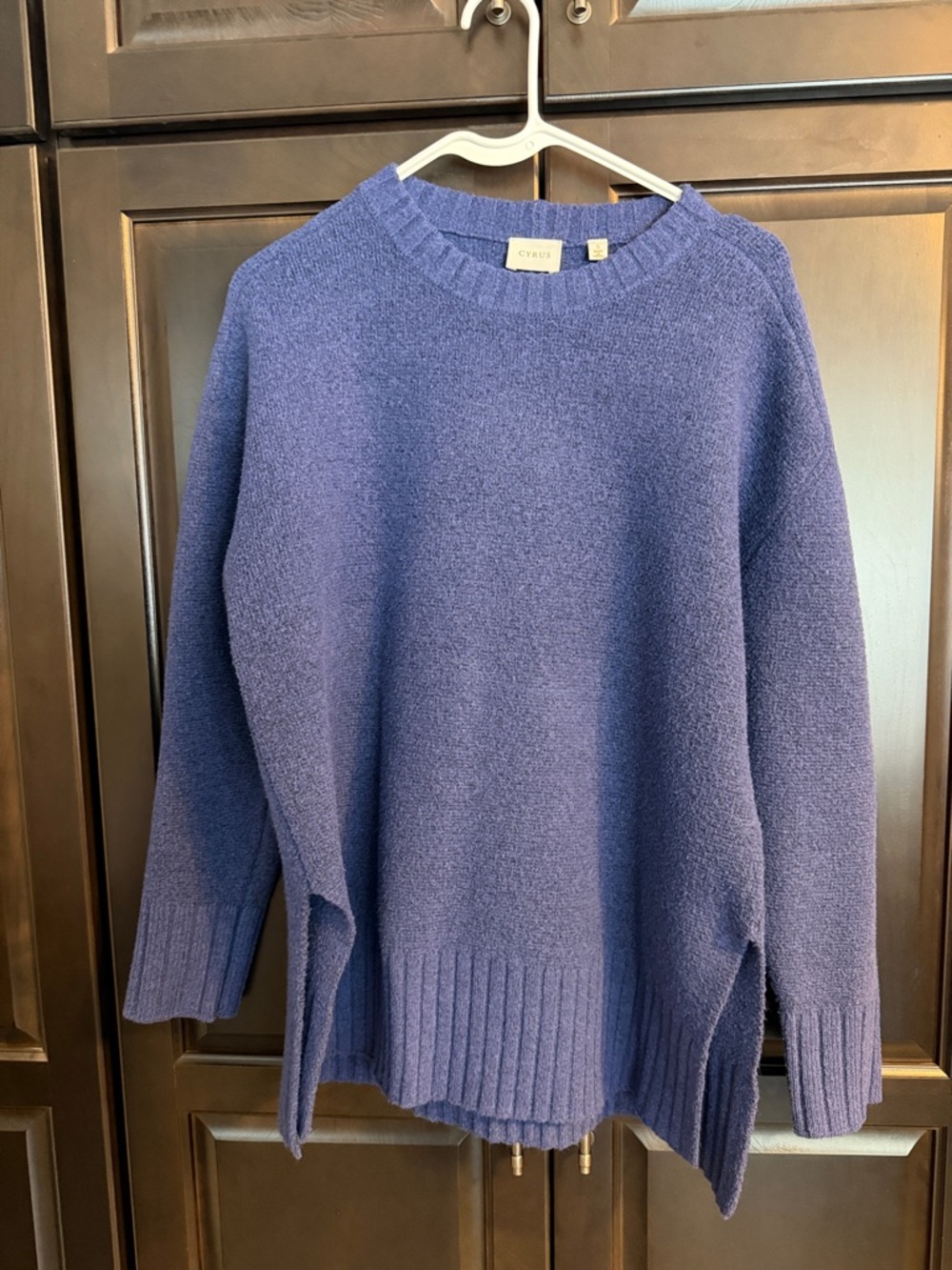 Cyrus Ribbed Hem Crewneck Sweater in Periwinkle Blue